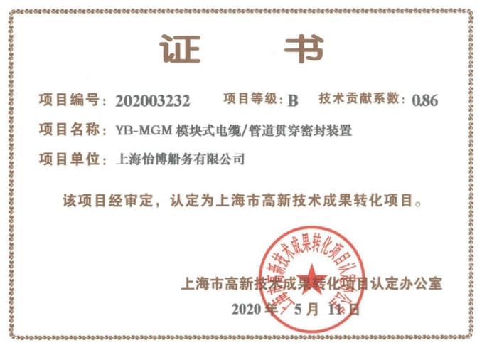 上海市高新技术企业 成果转化项目 证书